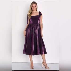 NWT Gala Perfection Purple Tie-Strap Midi Skater‎ Dress Women's Sz Small